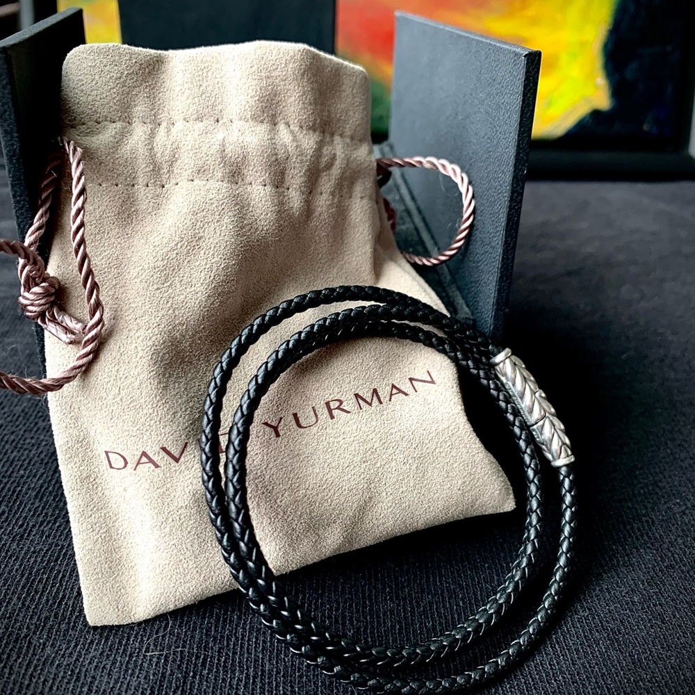David Yurman leather bracelet with silver accent size large